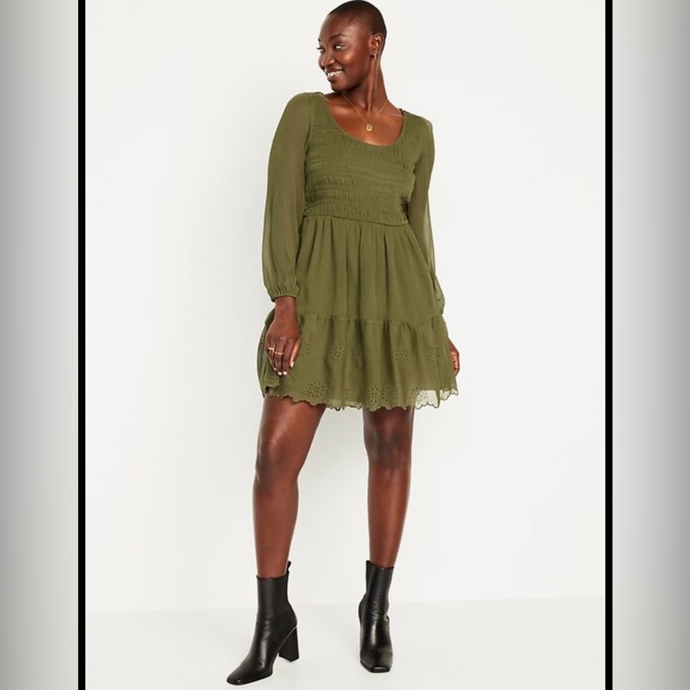 Old Navy Fit and Flare Olive Green Eyelit Dress